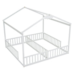 Bellemave® Twin Size Double House - Style Floor Bed with Fence, Guardrails, without door - Bellemave