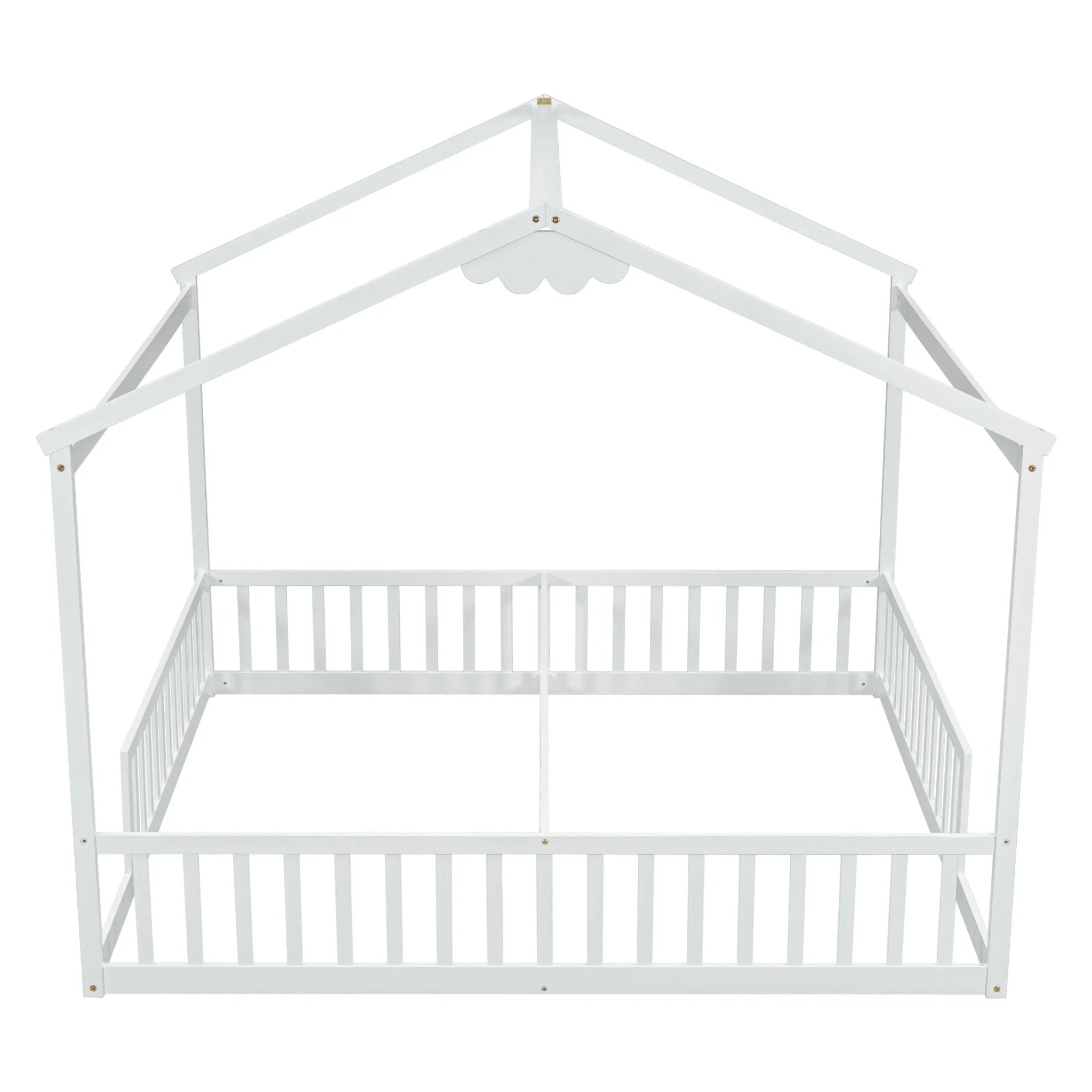 Bellemave® Twin Size Double House - Style Floor Bed with Fence, Guardrails, without door - Bellemave