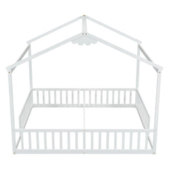 Bellemave® Twin Size Double House - Style Floor Bed with Fence, Guardrails, without door - Bellemave