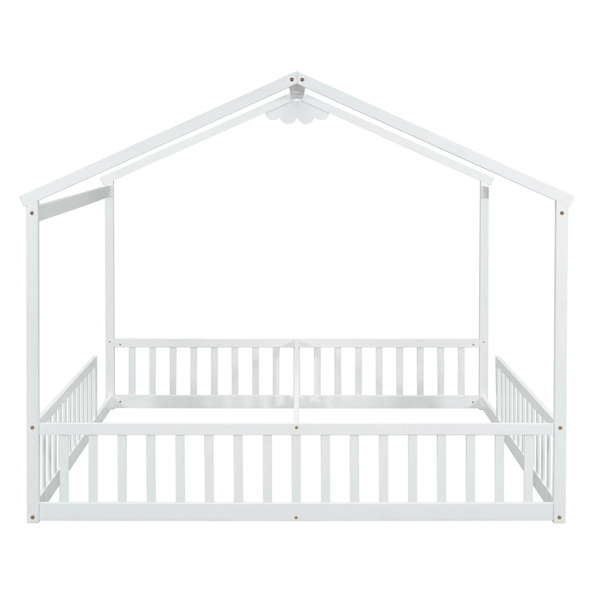 Bellemave® Twin Size Double House - Style Floor Bed with Fence, Guardrails, without door - Bellemave