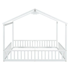 Bellemave® Twin Size Double House - Style Floor Bed with Fence, Guardrails, without door - Bellemave