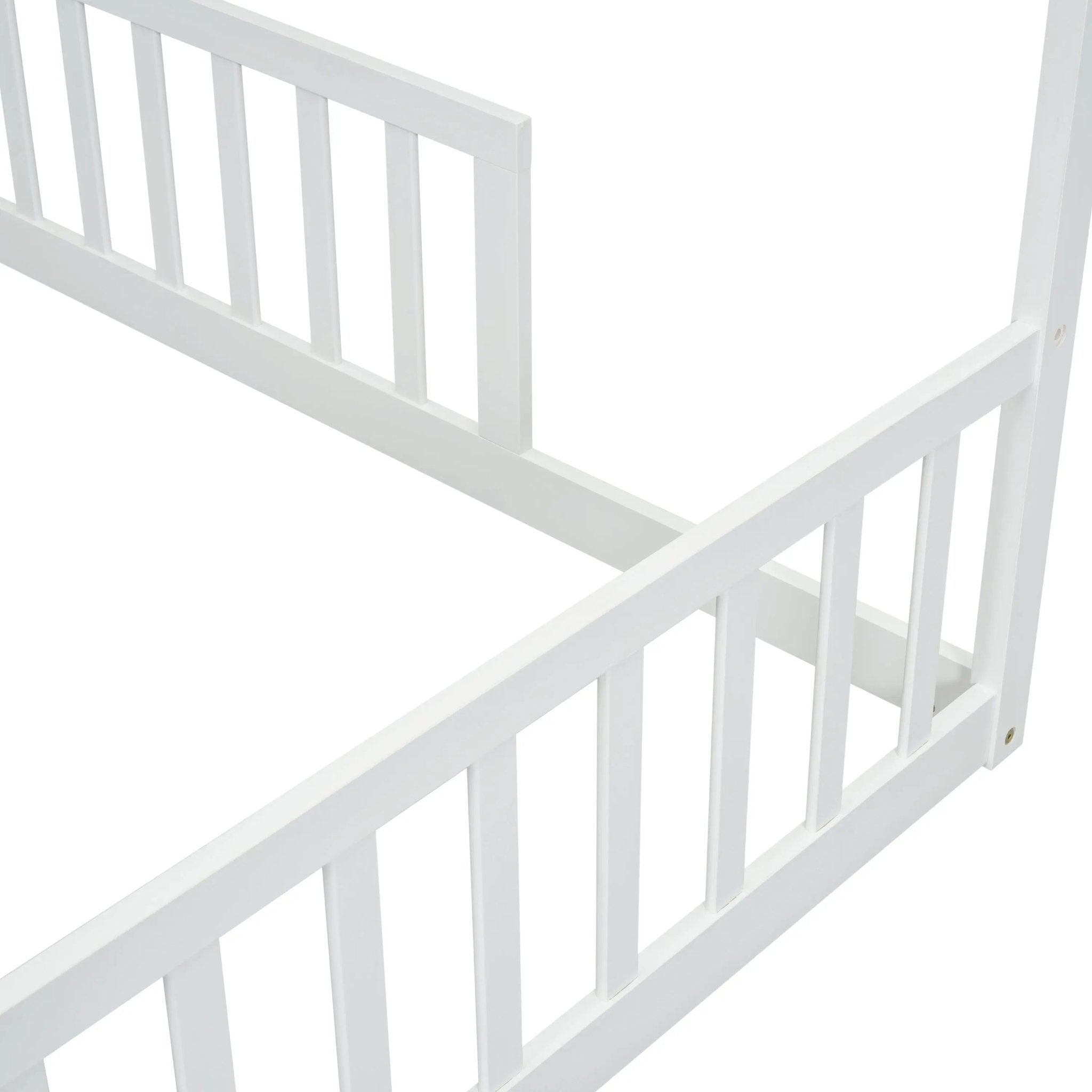 Bellemave® Twin Size Double House - Style Floor Bed with Fence, Guardrails, without door - Bellemave