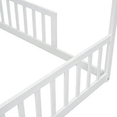 Bellemave® Twin Size Double House - Style Floor Bed with Fence, Guardrails, without door - Bellemave