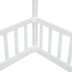 Bellemave® Twin Size Double House - Style Floor Bed with Fence, Guardrails, without door - Bellemave