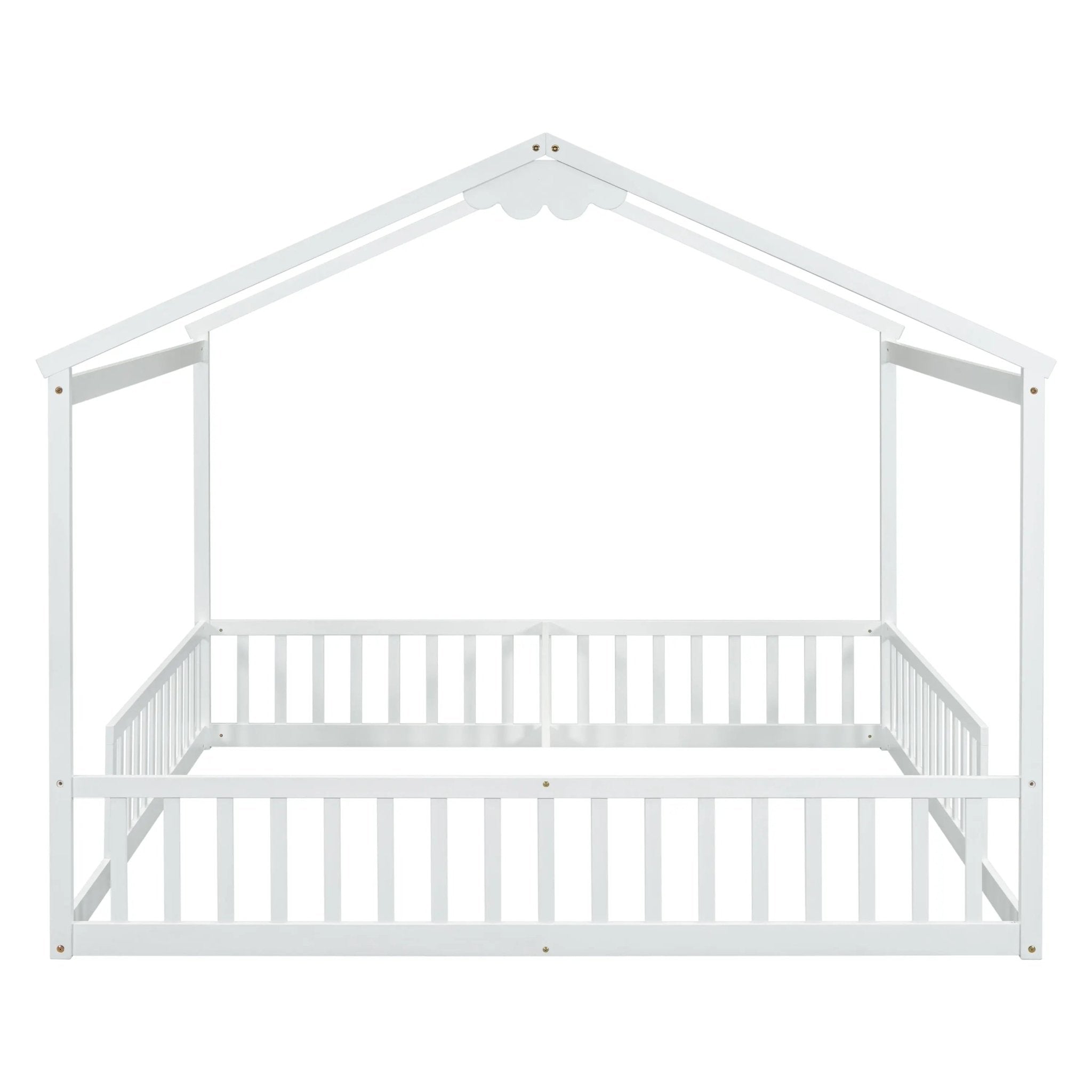 Bellemave® Twin Size Double House - Style Floor Bed with Fence, Guardrails, without door - Bellemave