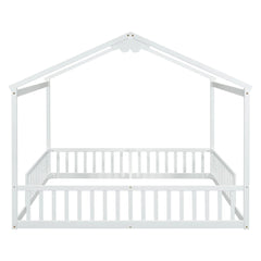 Bellemave® Twin Size Double House - Style Floor Bed with Fence, Guardrails, without door - Bellemave