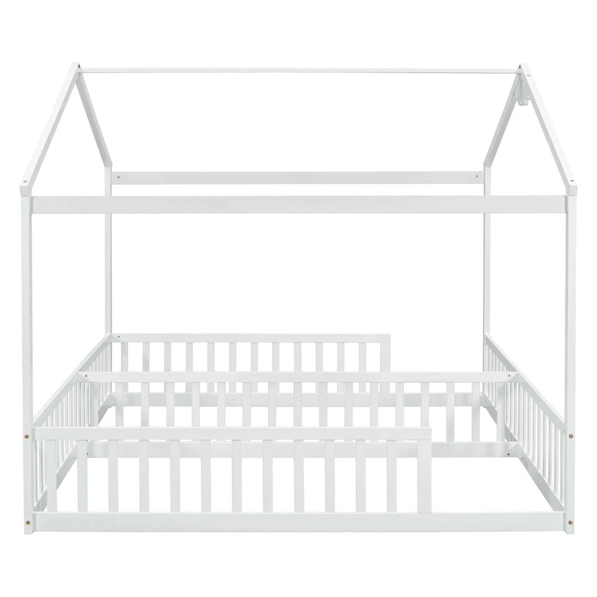 Bellemave® Twin Size Double House - Style Floor Bed with Fence, Guardrails, without door - Bellemave