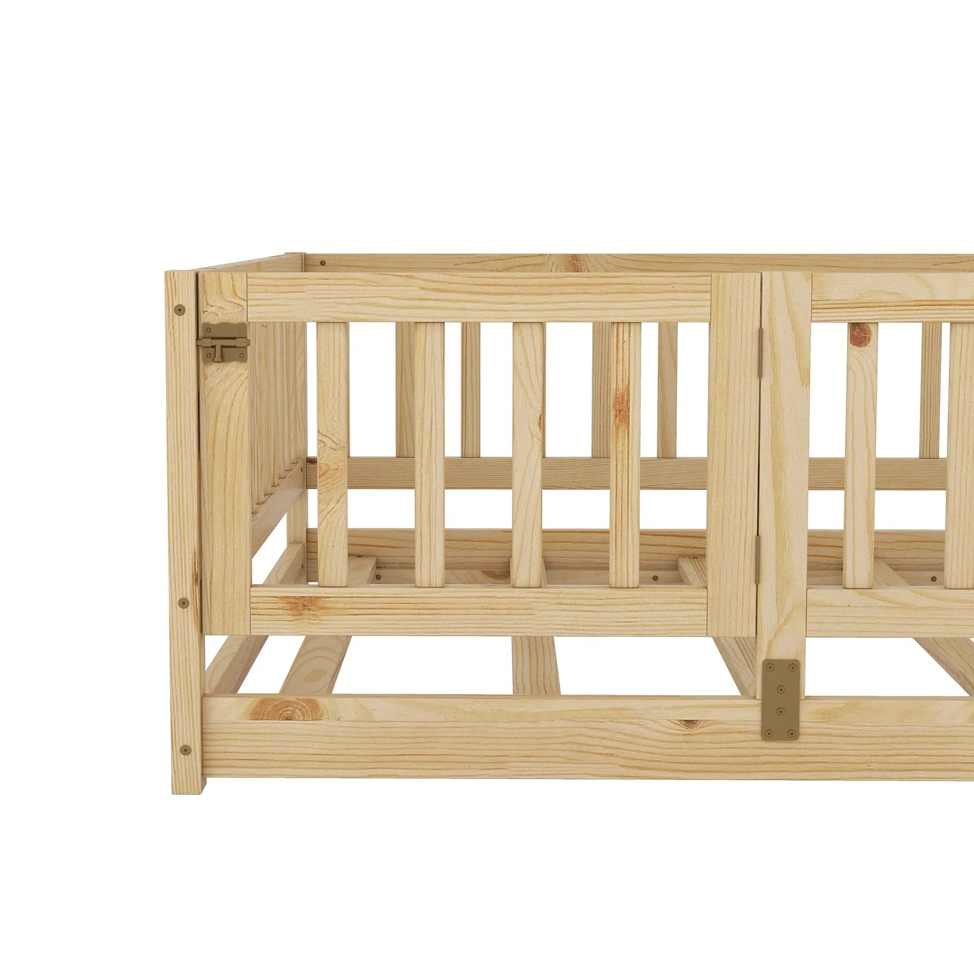 Bellemave® Twin Size Floor Bed Frame with Door and Slats,Wood Kids Montessori Floor Bed with Safety Guardrails - Bellemave