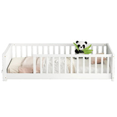 Bellemave® Twin Size Floor Bed with Built - in Book Storage Rack - Bellemave