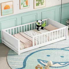 Bellemave® Twin Size Floor Bed with Built - in Book Storage Rack - Bellemave