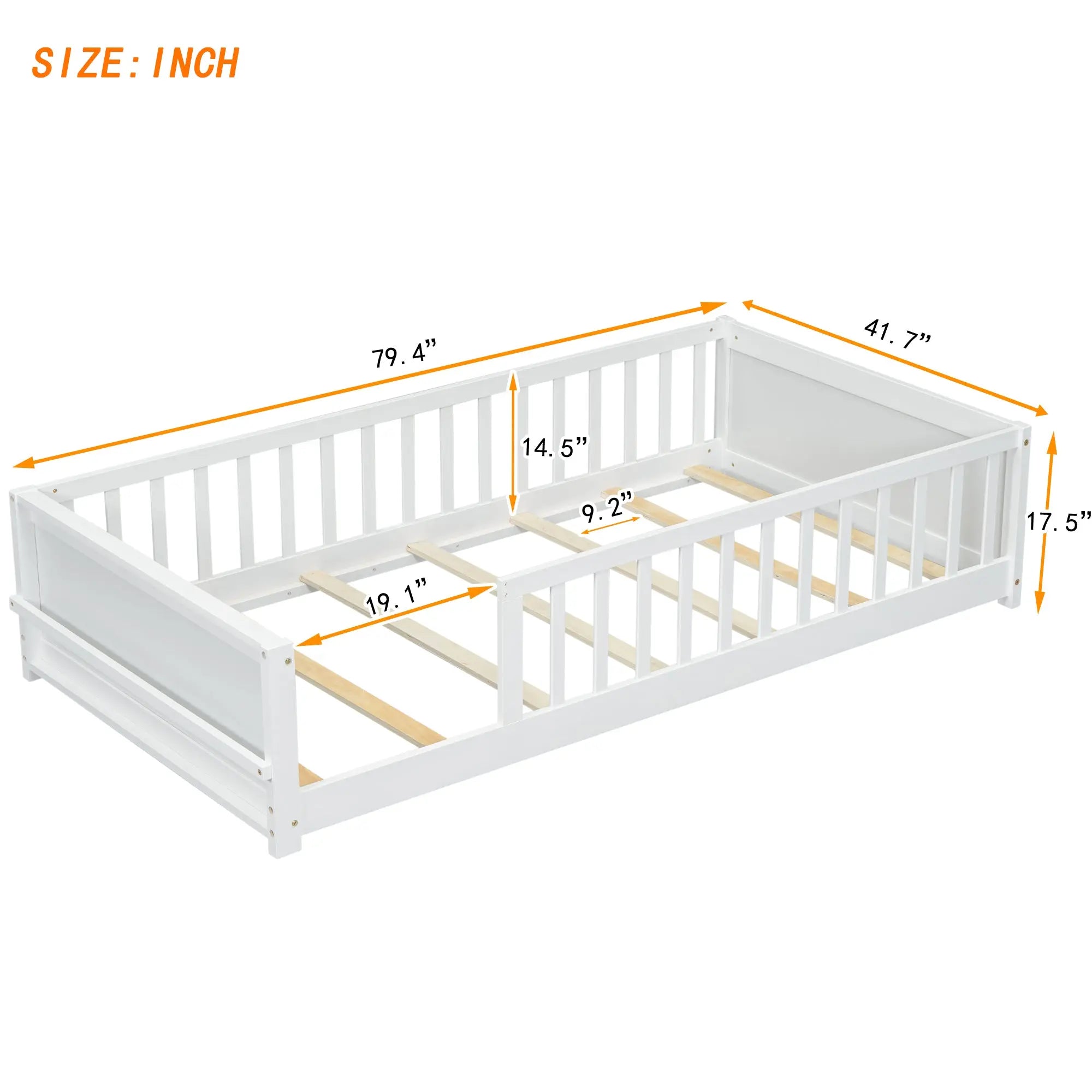 Bellemave® Twin Size Floor Bed with Built - in Book Storage Rack - Bellemave