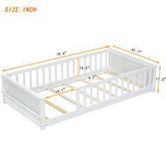 Bellemave® Twin Size Floor Bed with Built - in Book Storage Rack - Bellemave