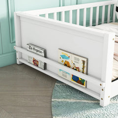 Bellemave® Twin Size Floor Bed with Built - in Book Storage Rack - Bellemave
