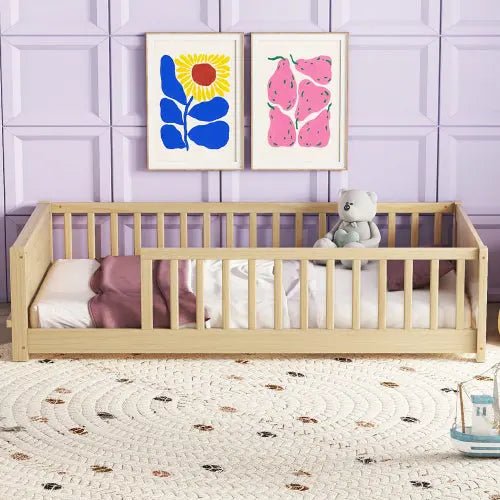 Bellemave® Twin Size Floor Bed with Built - in Book Storage Rack - Bellemave