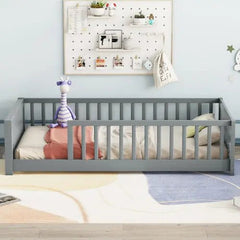 Bellemave® Twin Size Floor Bed with Built - in Book Storage Rack - Bellemave