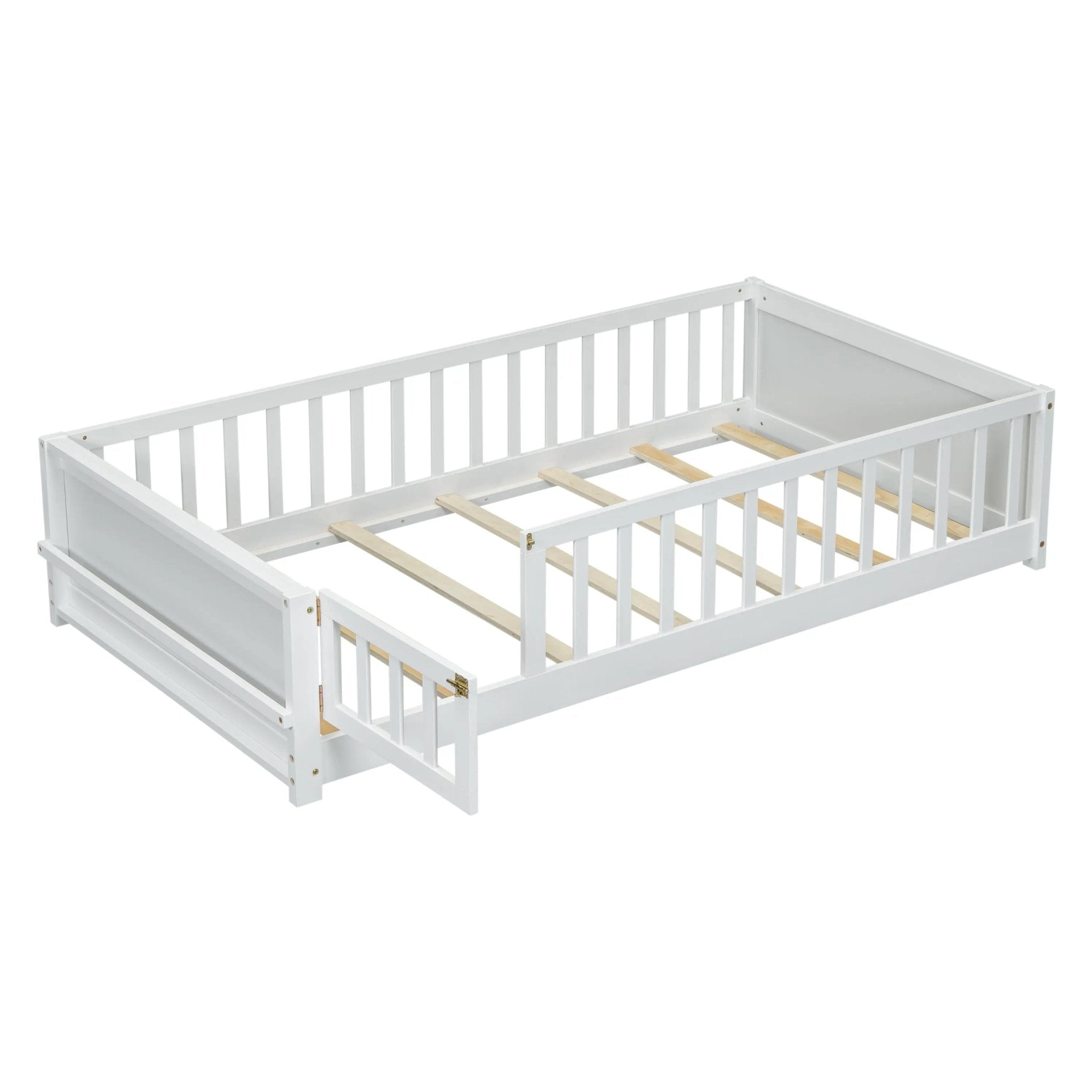 Bellemave® Twin Size Floor Bed with Built - in Book Storage Rack, Door - Bellemave