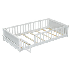 Bellemave® Twin Size Floor Bed with Built - in Book Storage Rack, Door - Bellemave