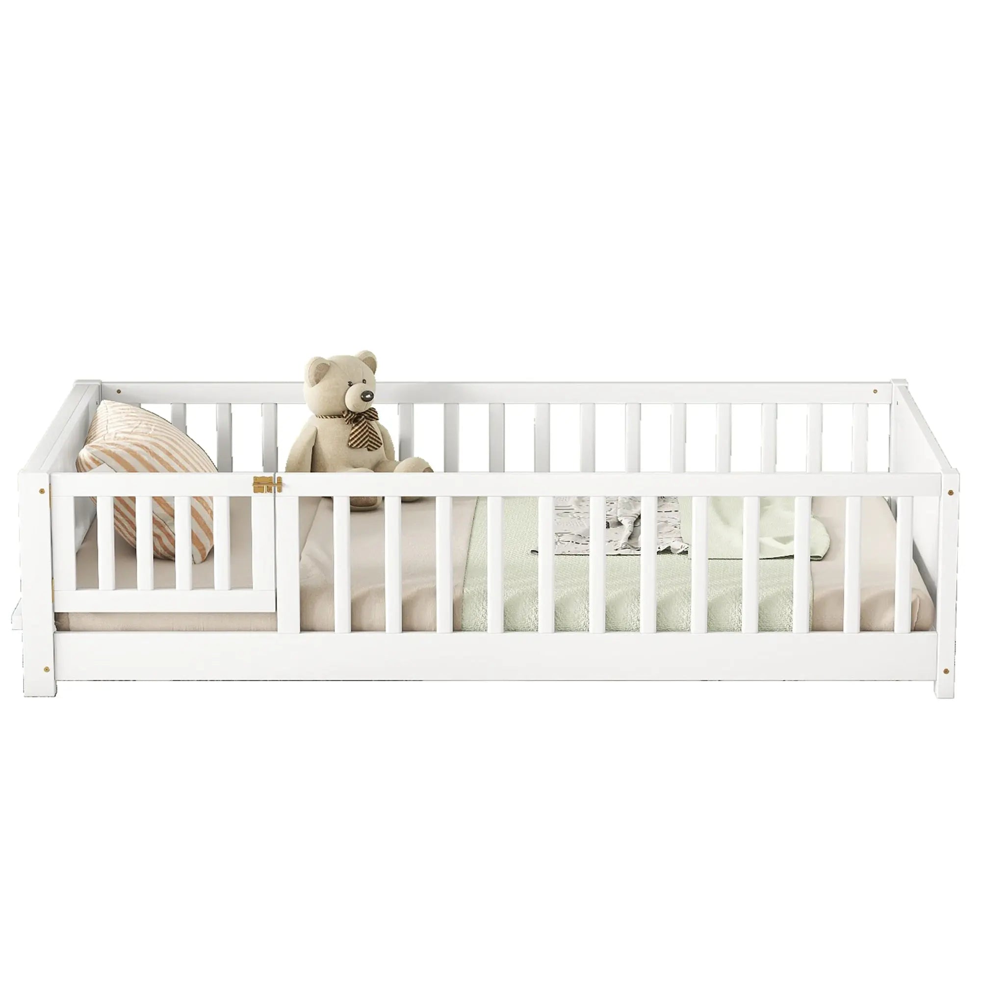 Bellemave® Twin Size Floor Bed with Built - in Book Storage Rack, Door - Bellemave