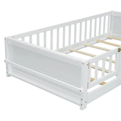Bellemave® Twin Size Floor Bed with Built - in Book Storage Rack, Door - Bellemave