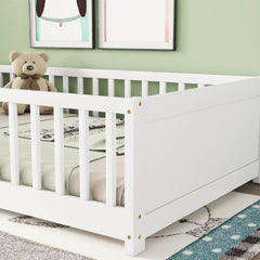 Bellemave® Twin Size Floor Bed with Built - in Book Storage Rack, Door - Bellemave