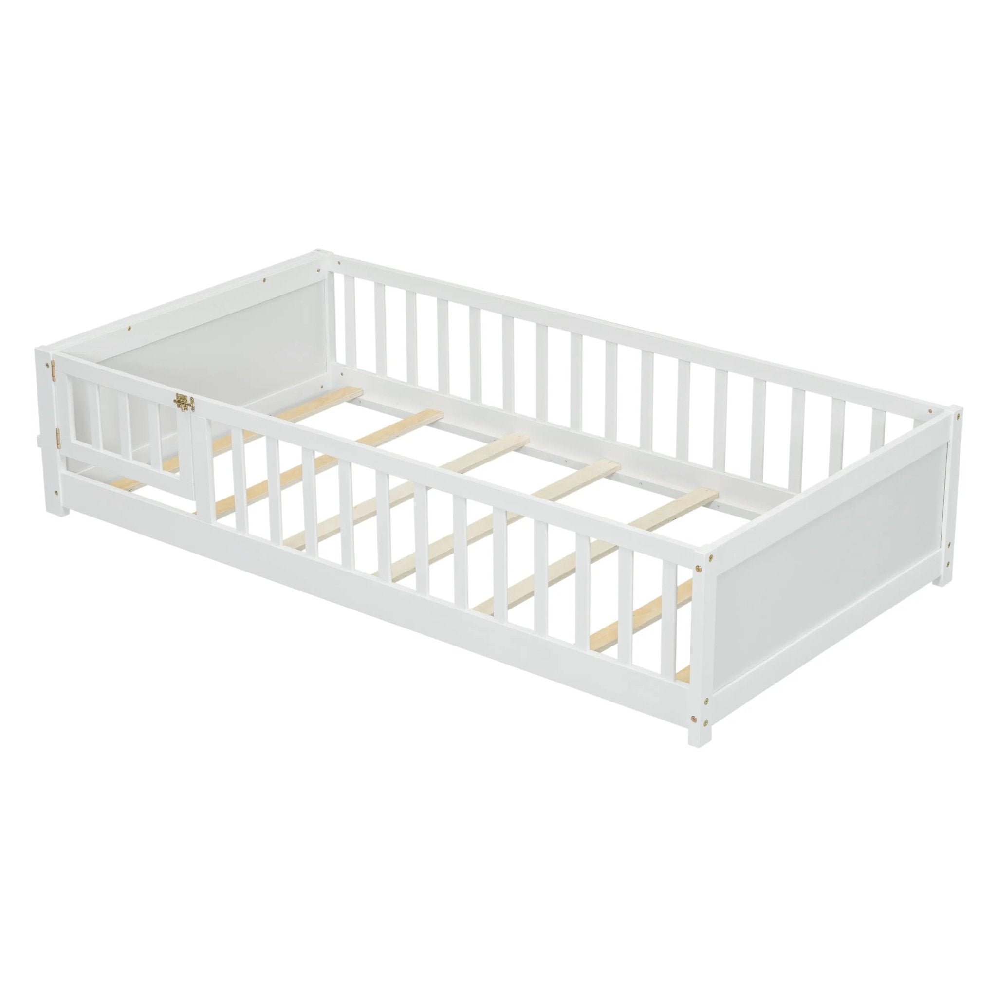 Bellemave® Twin Size Floor Bed with Built - in Book Storage Rack, Door - Bellemave