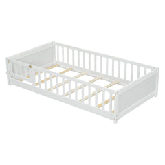 Bellemave® Twin Size Floor Bed with Built - in Book Storage Rack, Door - Bellemave
