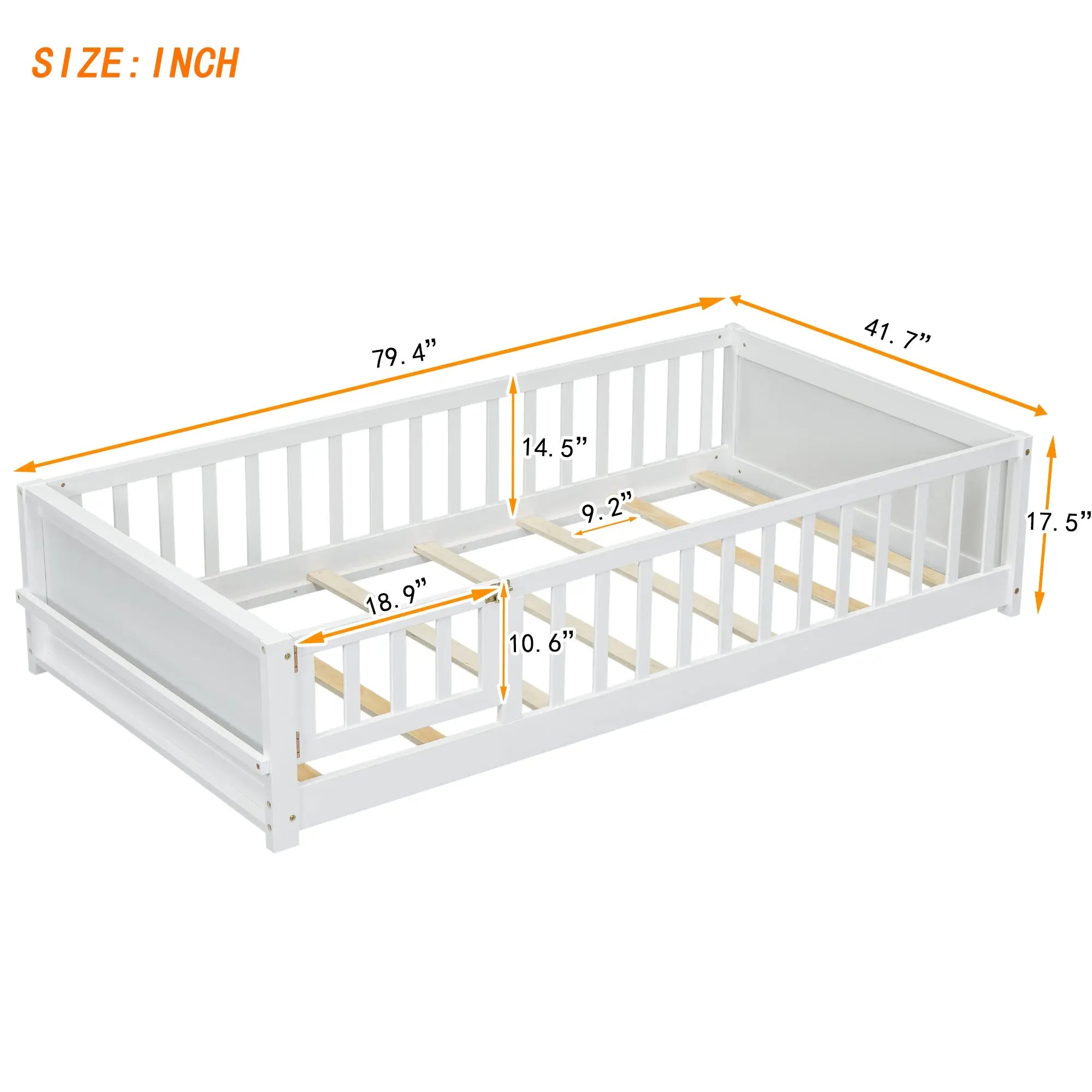 Bellemave® Twin Size Floor Bed with Built - in Book Storage Rack, Door - Bellemave