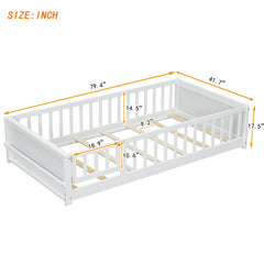 Bellemave® Twin Size Floor Bed with Built - in Book Storage Rack, Door - Bellemave