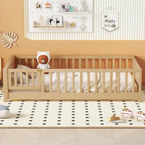 Bellemave® Twin Size Floor Bed with Built - in Book Storage Rack, Door - Bellemave