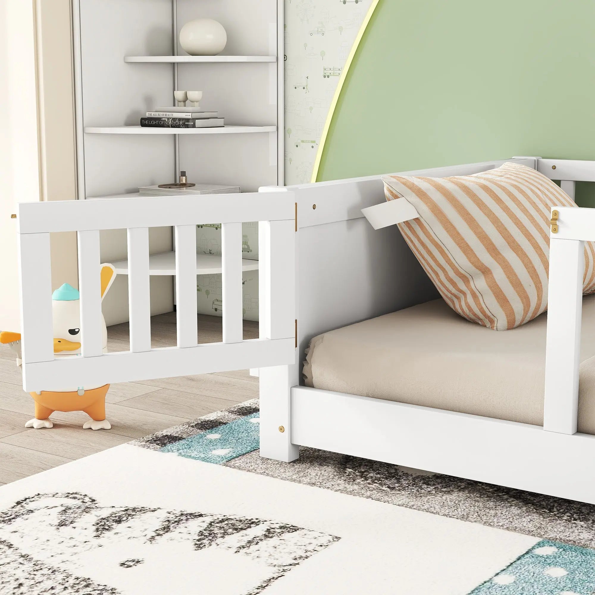 Bellemave® Twin Size Floor Bed with Built - in Book Storage Rack, Door - Bellemave