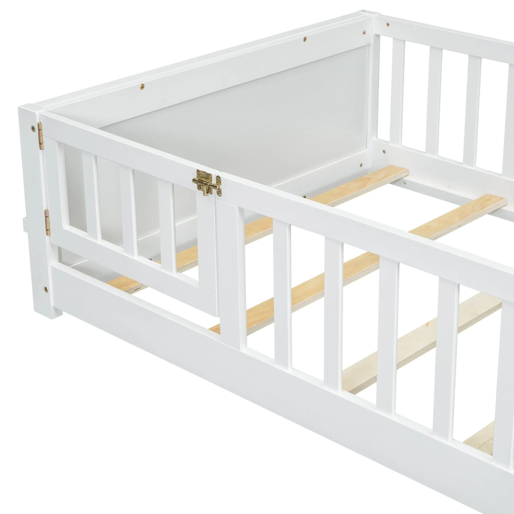 Bellemave® Twin Size Floor Bed with Built - in Book Storage Rack, Door - Bellemave