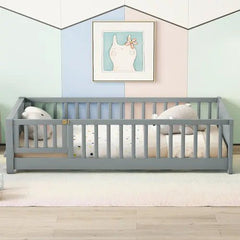 Bellemave® Twin Size Floor Bed with Built - in Book Storage Rack, Door - Bellemave