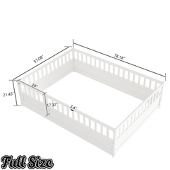 Bellemave® Twin Size Floor Bed with High Fence & Door, Montessori Floor Beds Frame Without Slats, White - Bellemave