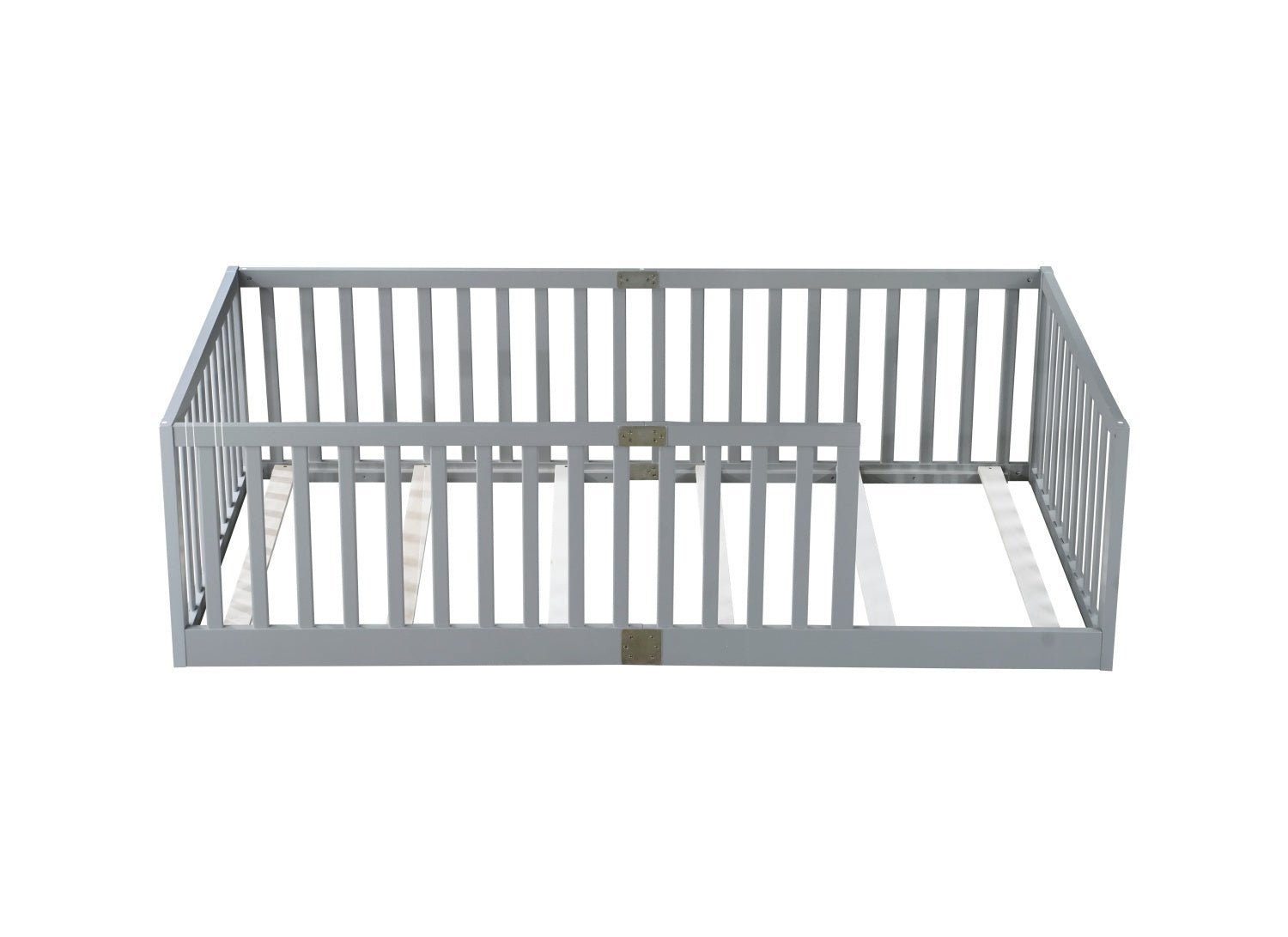 Bellemave® Twin Size Floor Bed with High Fence Railings,Kids Montessori Floor Bed with Safety Guardrails, Rubber Wood Floor Bed,Grey - Bellemave
