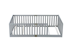 Bellemave® Twin Size Floor Bed with High Fence Railings,Kids Montessori Floor Bed with Safety Guardrails, Rubber Wood Floor Bed,Grey - Bellemave