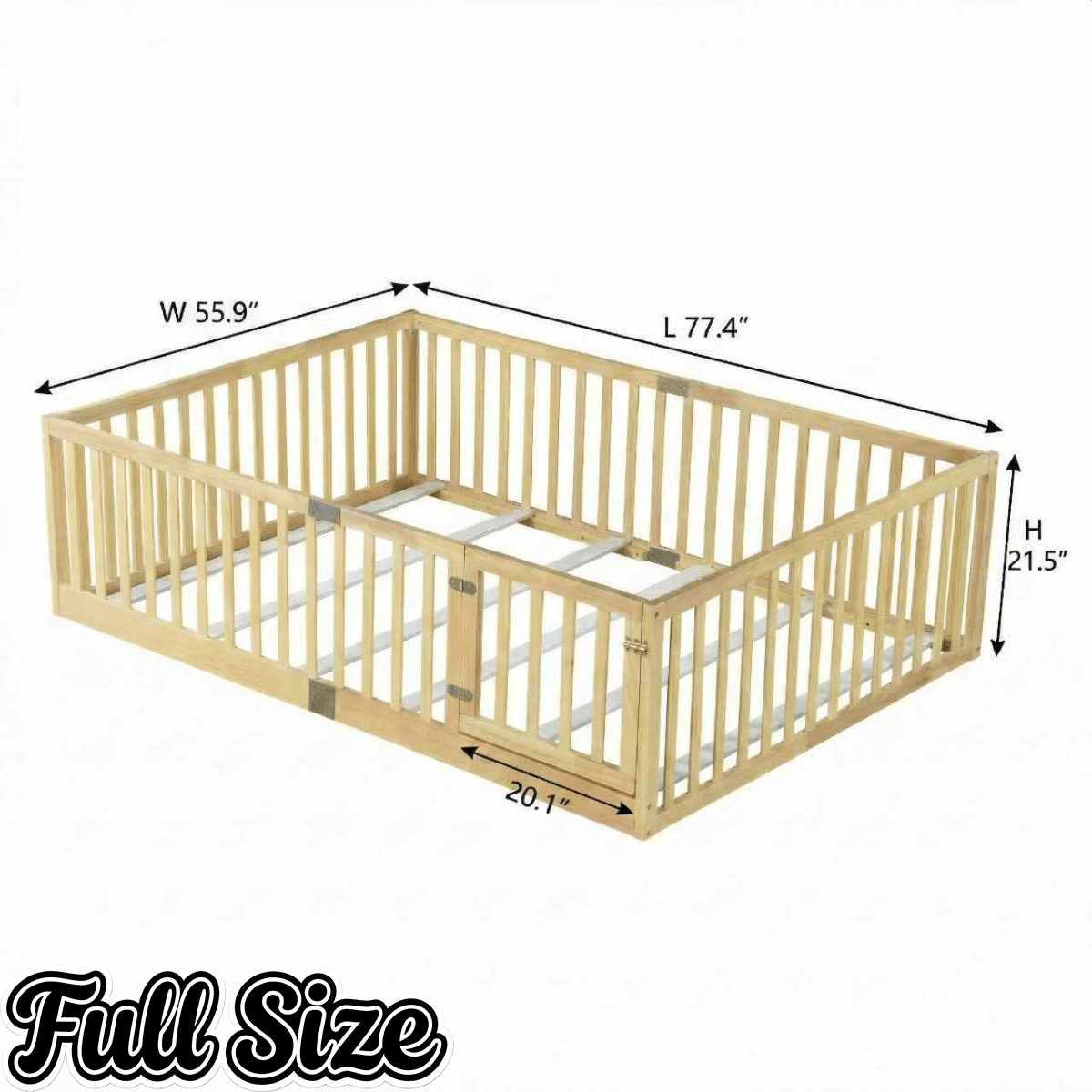 Bellemave® Twin Size Floor Bed with High Fence Railings,Kids Montessori Floor Bed with Safety Guardrails, Rubber Wood Floor Bed,Grey - Bellemave