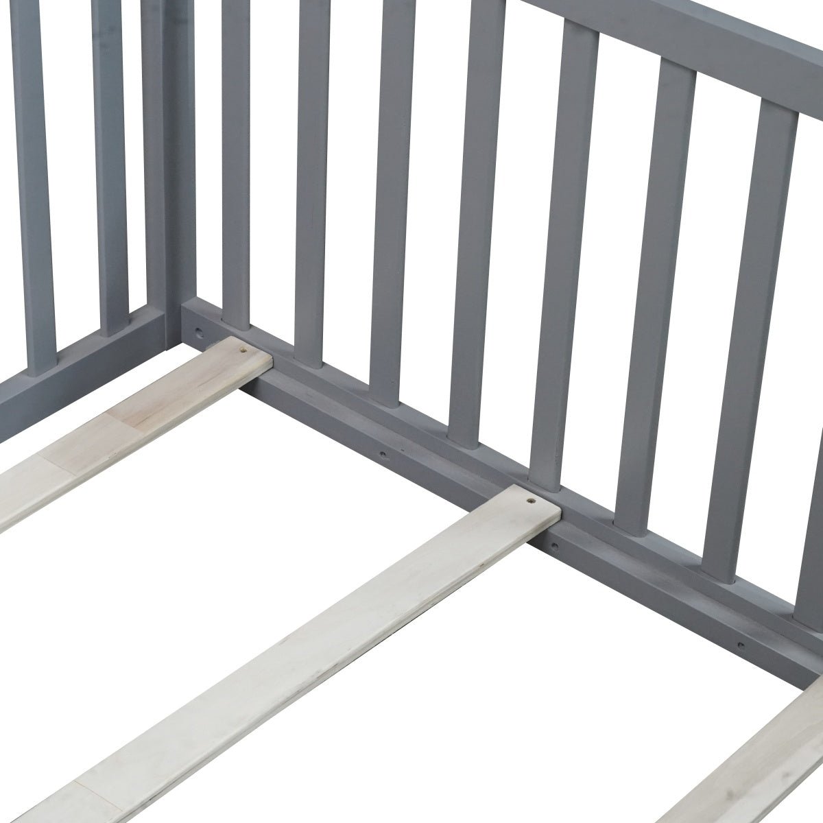 Bellemave® Twin Size Floor Bed with High Fence Railings,Kids Montessori Floor Bed with Safety Guardrails, Rubber Wood Floor Bed,Grey - Bellemave