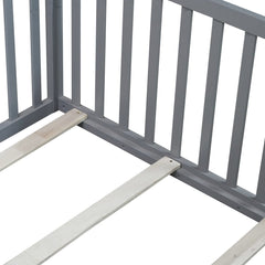 Bellemave® Twin Size Floor Bed with High Fence Railings,Kids Montessori Floor Bed with Safety Guardrails, Rubber Wood Floor Bed,Grey - Bellemave