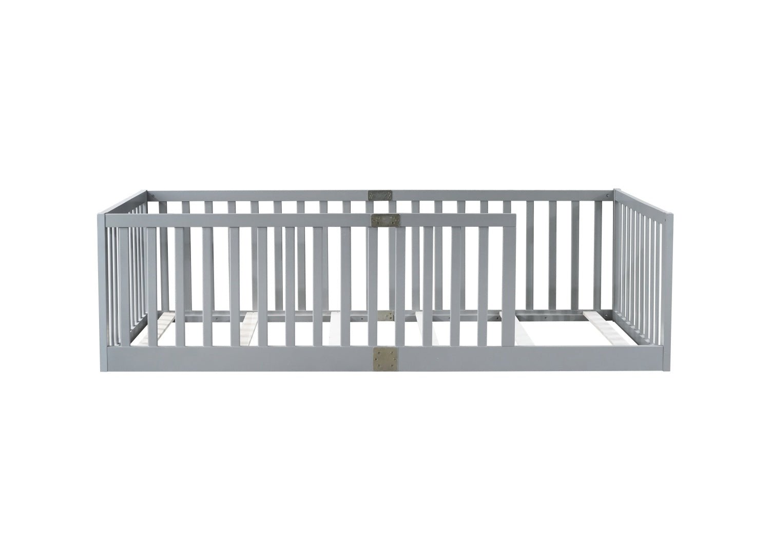 Bellemave® Twin Size Floor Bed with High Fence Railings,Kids Montessori Floor Bed with Safety Guardrails, Rubber Wood Floor Bed,Grey - Bellemave