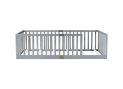 Bellemave® Twin Size Floor Bed with High Fence Railings,Kids Montessori Floor Bed with Safety Guardrails, Rubber Wood Floor Bed,Grey - Bellemave