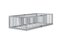 Bellemave® Twin Size Floor Bed with High Fence Railings,Kids Montessori Floor Bed with Safety Guardrails, Rubber Wood Floor Bed,Grey - Bellemave