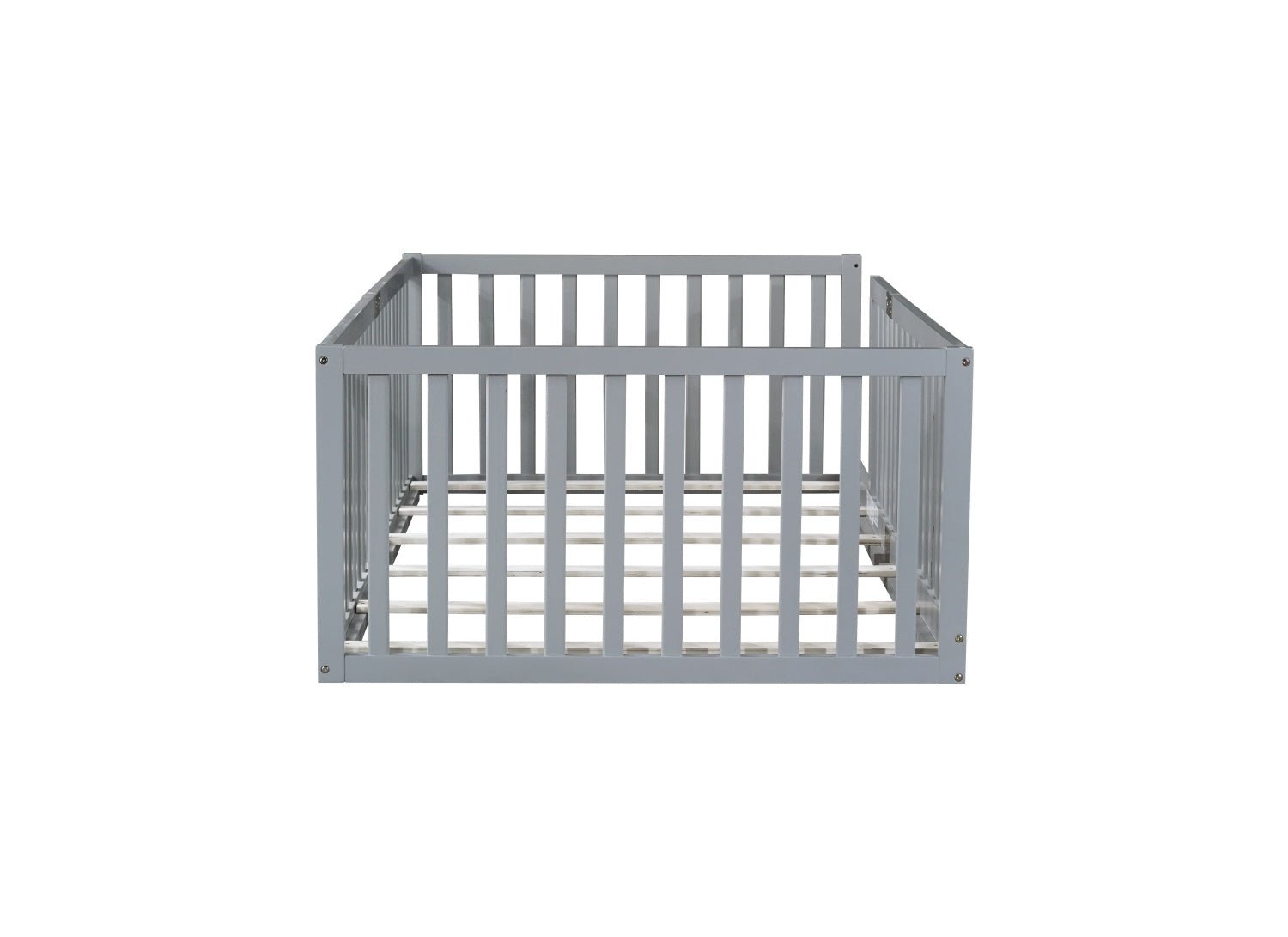 Bellemave® Twin Size Floor Bed with High Fence Railings,Kids Montessori Floor Bed with Safety Guardrails, Rubber Wood Floor Bed,Grey - Bellemave