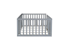 Bellemave® Twin Size Floor Bed with High Fence Railings,Kids Montessori Floor Bed with Safety Guardrails, Rubber Wood Floor Bed,Grey - Bellemave