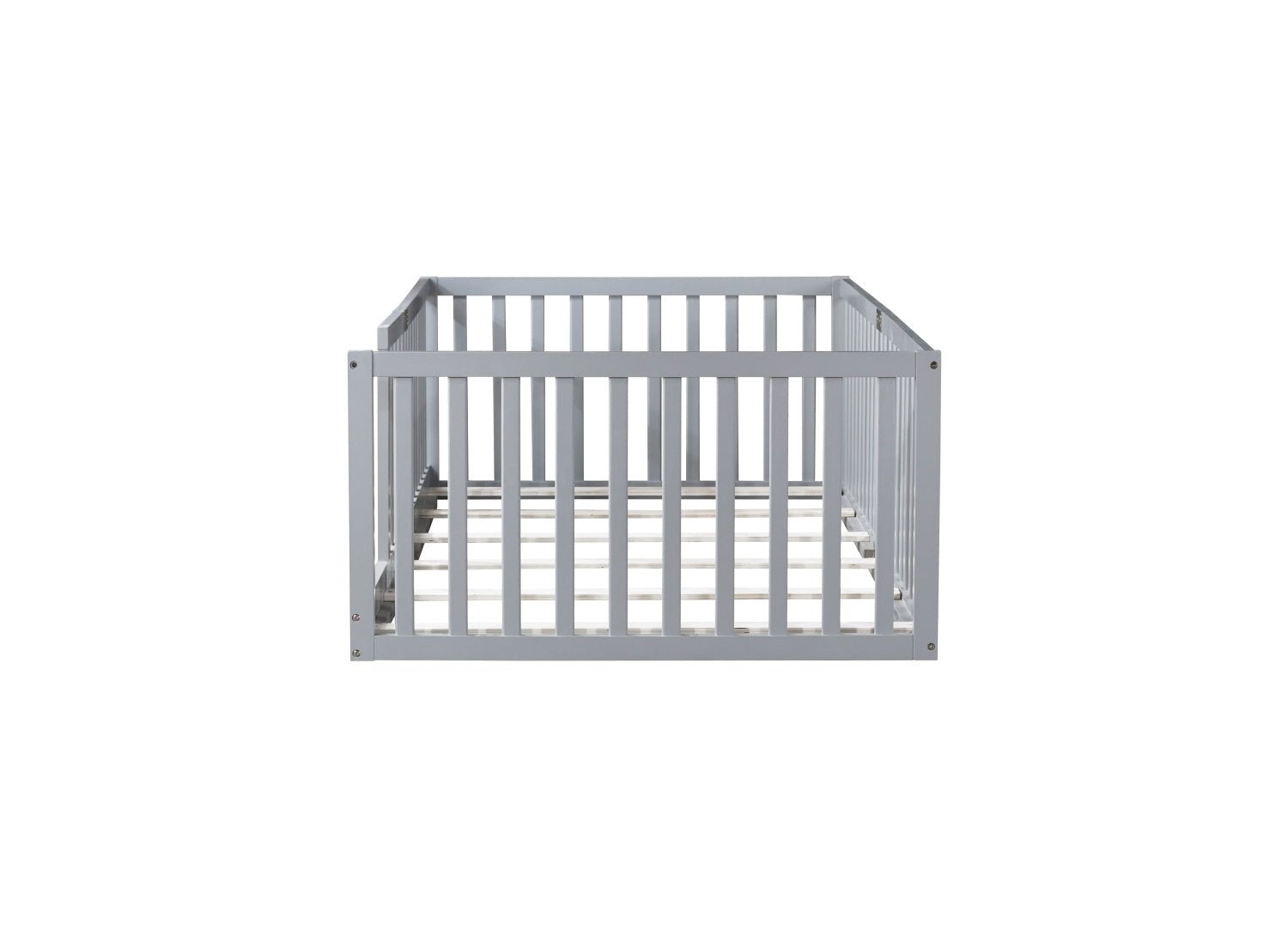 Bellemave® Twin Size Floor Bed with High Fence Railings,Kids Montessori Floor Bed with Safety Guardrails, Rubber Wood Floor Bed,Grey - Bellemave