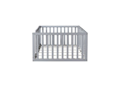 Bellemave® Twin Size Floor Bed with High Fence Railings,Kids Montessori Floor Bed with Safety Guardrails, Rubber Wood Floor Bed,Grey - Bellemave