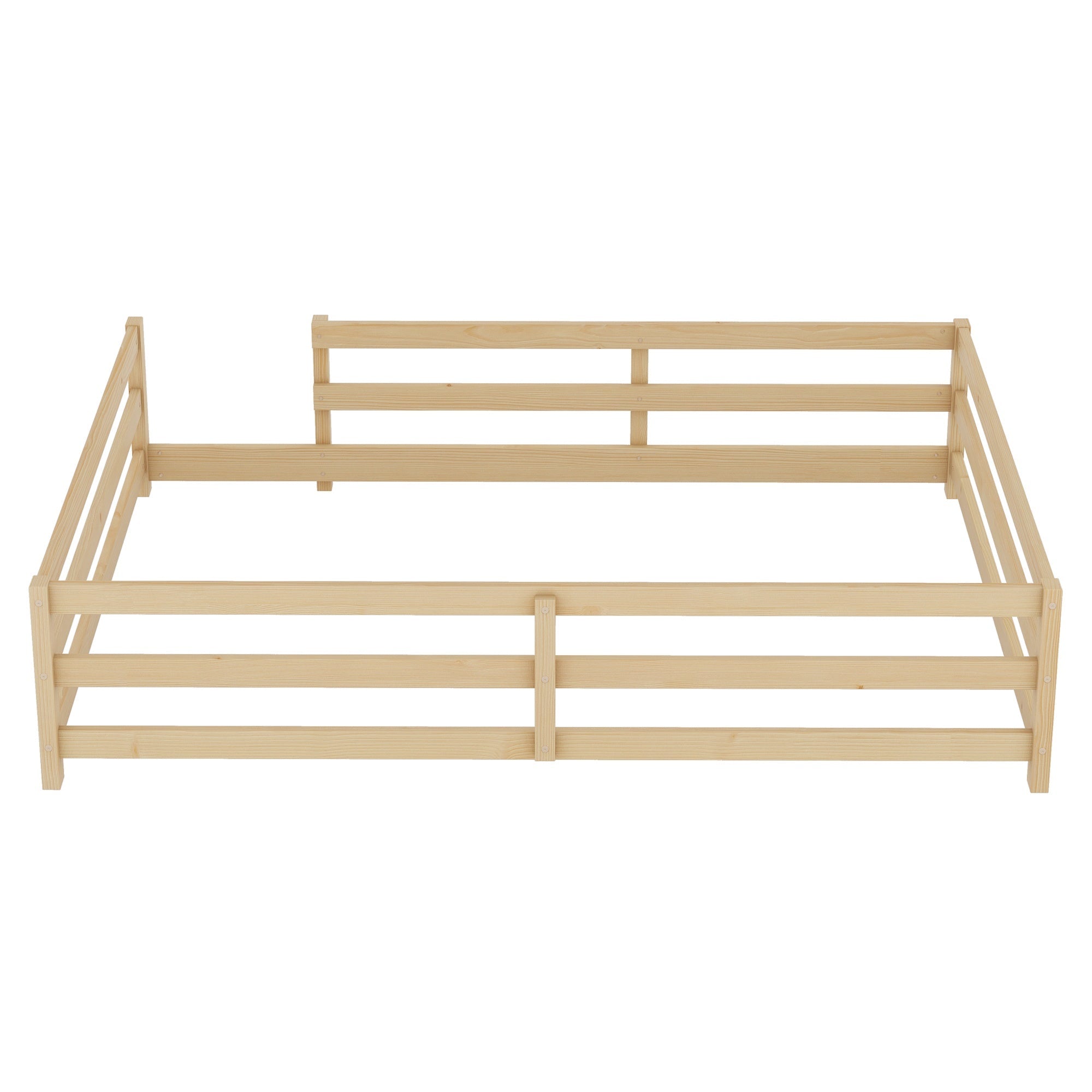Bellemave® Twin Size Floor Bed with Rails, Wood Montessori Floor Beds with Fence and Openings, Natural - Bellemave