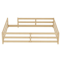 Bellemave® Twin Size Floor Bed with Rails, Wood Montessori Floor Beds with Fence and Openings, Natural - Bellemave