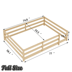 Bellemave® Twin Size Floor Bed with Rails, Wood Montessori Floor Beds with Fence and Openings, Natural - Bellemave