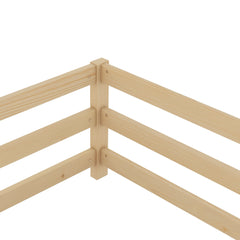 Bellemave® Twin Size Floor Bed with Rails, Wood Montessori Floor Beds with Fence and Openings, Natural - Bellemave