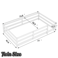 Bellemave® Twin Size Floor Bed with Rails, Wood Montessori Floor Beds with Fence and Openings, Natural - Bellemave